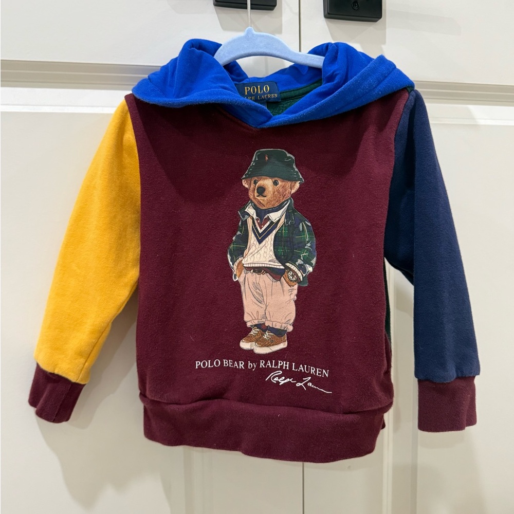 Ralph Lauren Kids Polo Bear Colorblock Hoodie - Burgundy/Blue/Yellow/Navy